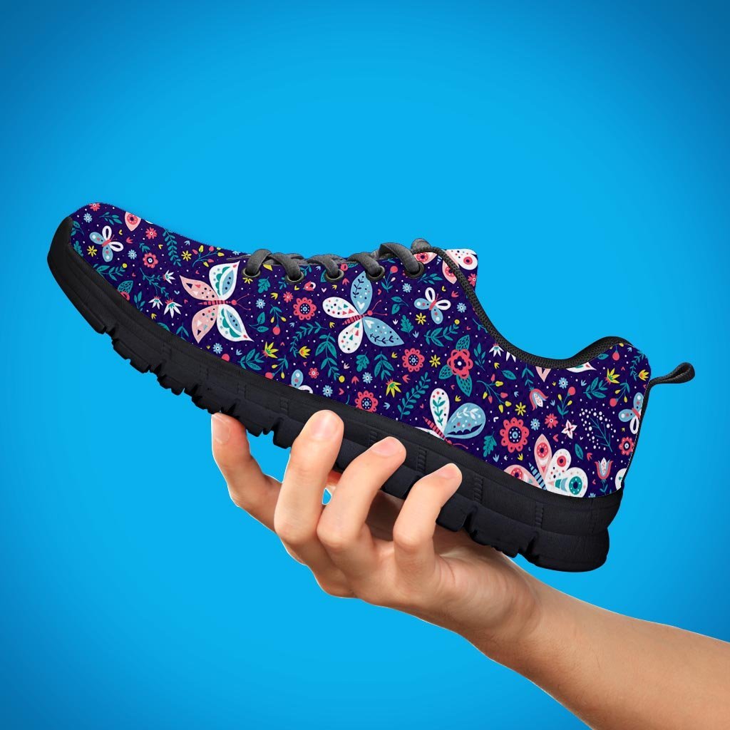 Blue Butterfly Floral Print Women's Sneakers-grizzshop