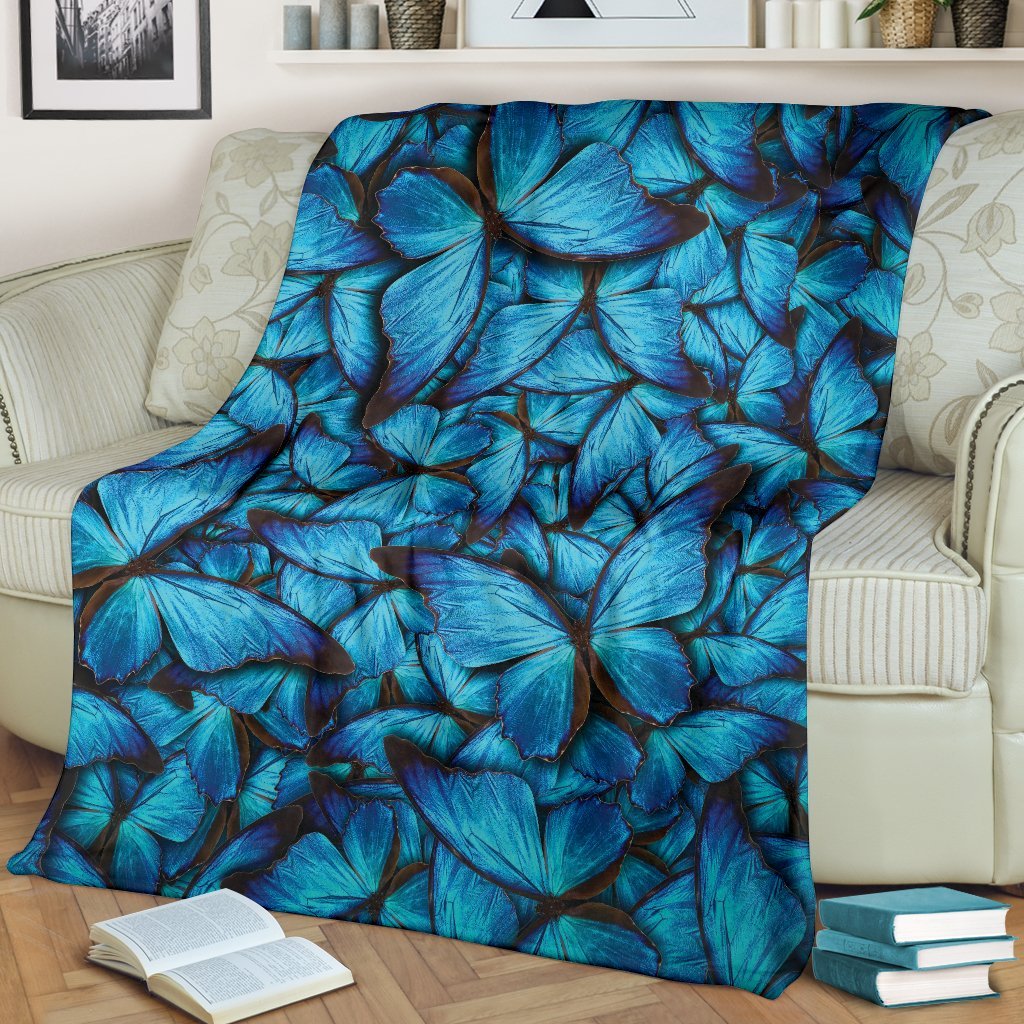 Blue Butterfly Pattern Print Blanket-grizzshop