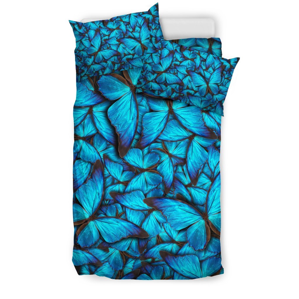 Blue Butterfly Pattern Print Duvet Cover Bedding Set-grizzshop