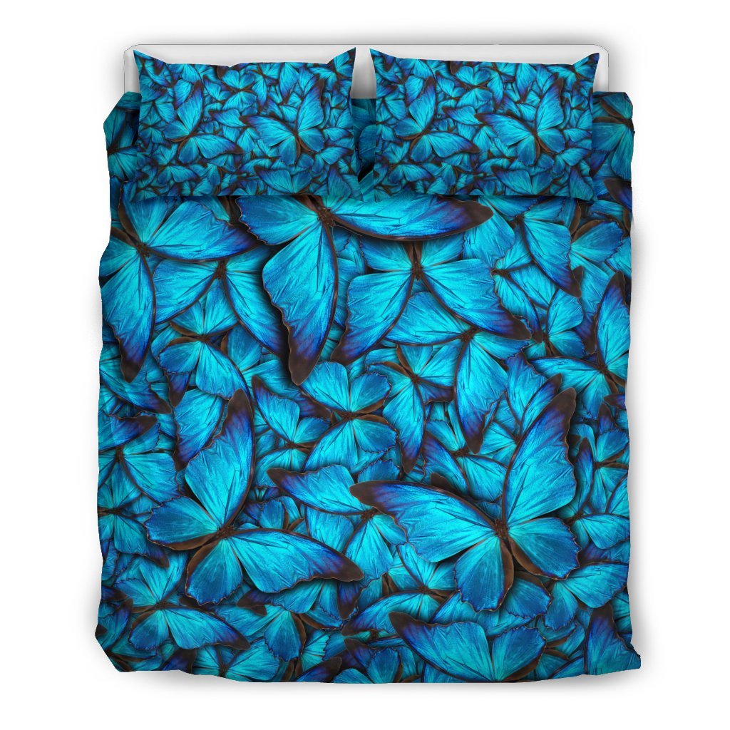 Blue Butterfly Pattern Print Duvet Cover Bedding Set-grizzshop