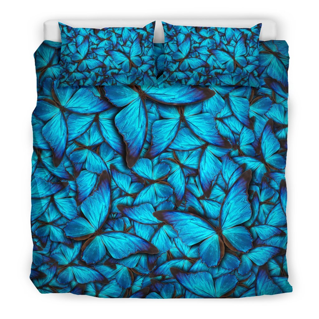 Blue Butterfly Pattern Print Duvet Cover Bedding Set-grizzshop