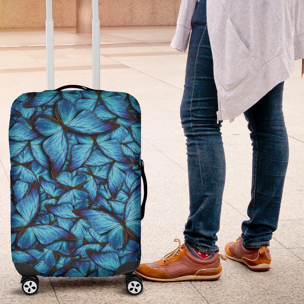 Blue Butterfly Pattern Print Luggage Cover Protector-grizzshop