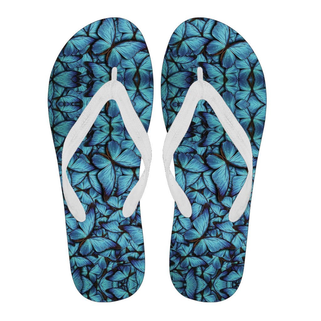 Blue Butterfly Pattern Print Men & Women Flip Flops-grizzshop