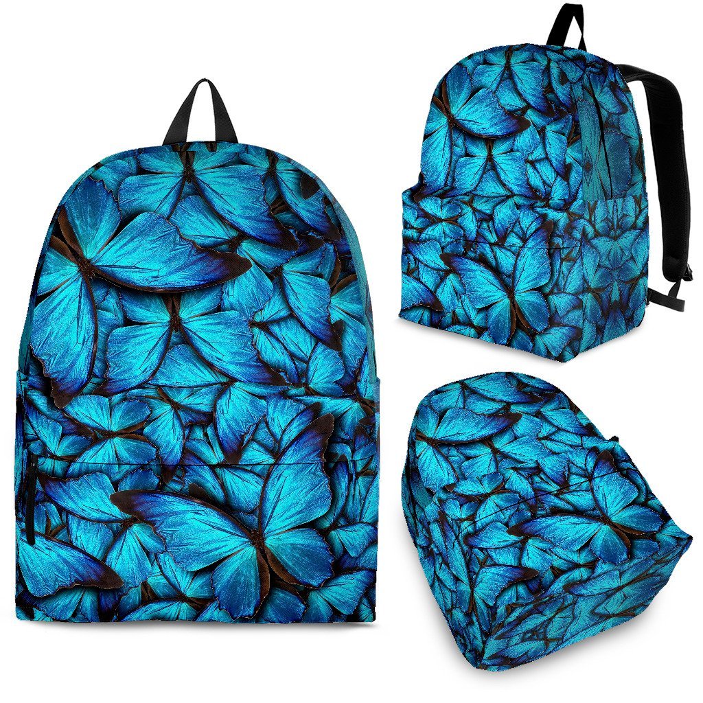 Blue Butterfly Pattern Print Premium Backpack-grizzshop