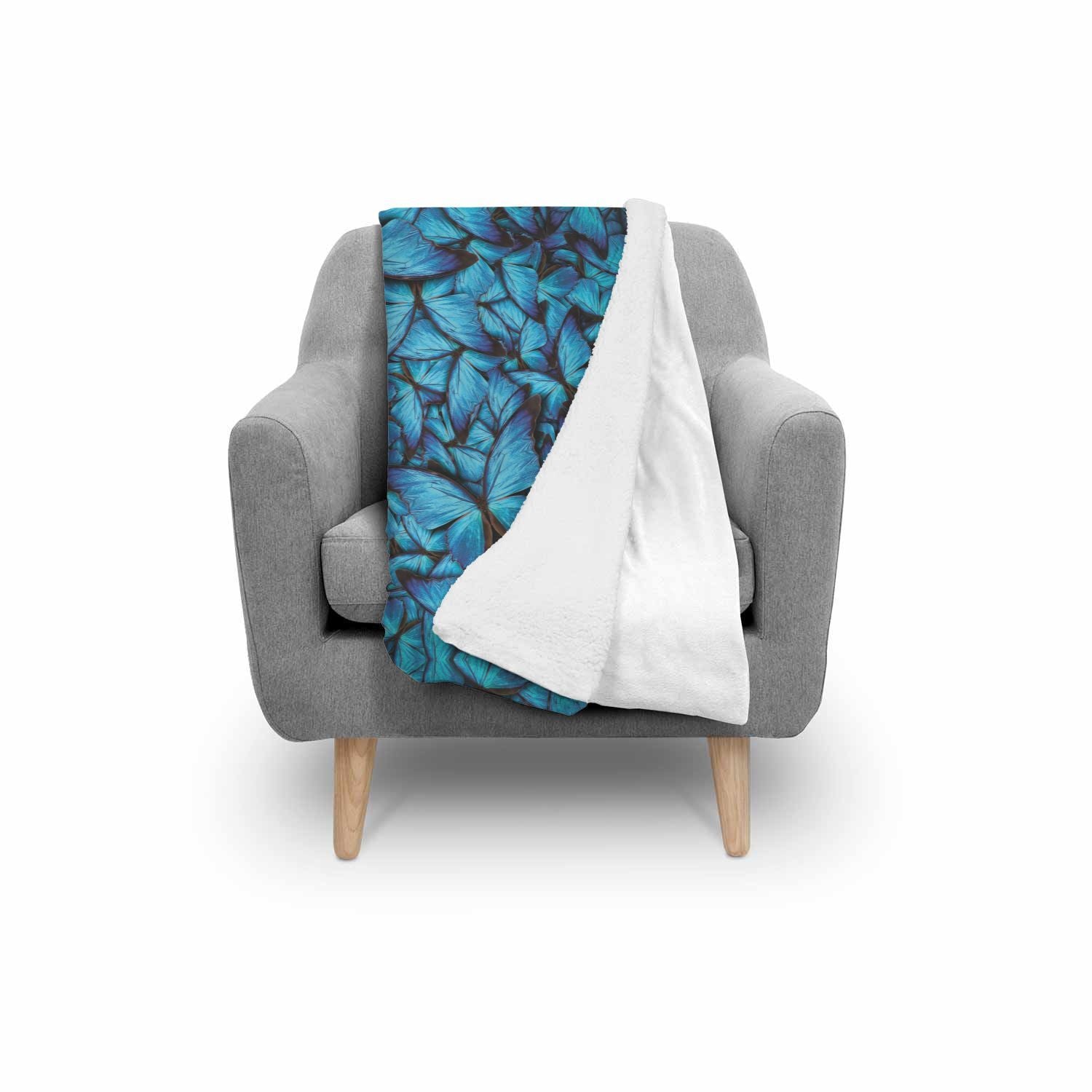 Blue Butterfly Pattern Print Throw Blanket-grizzshop