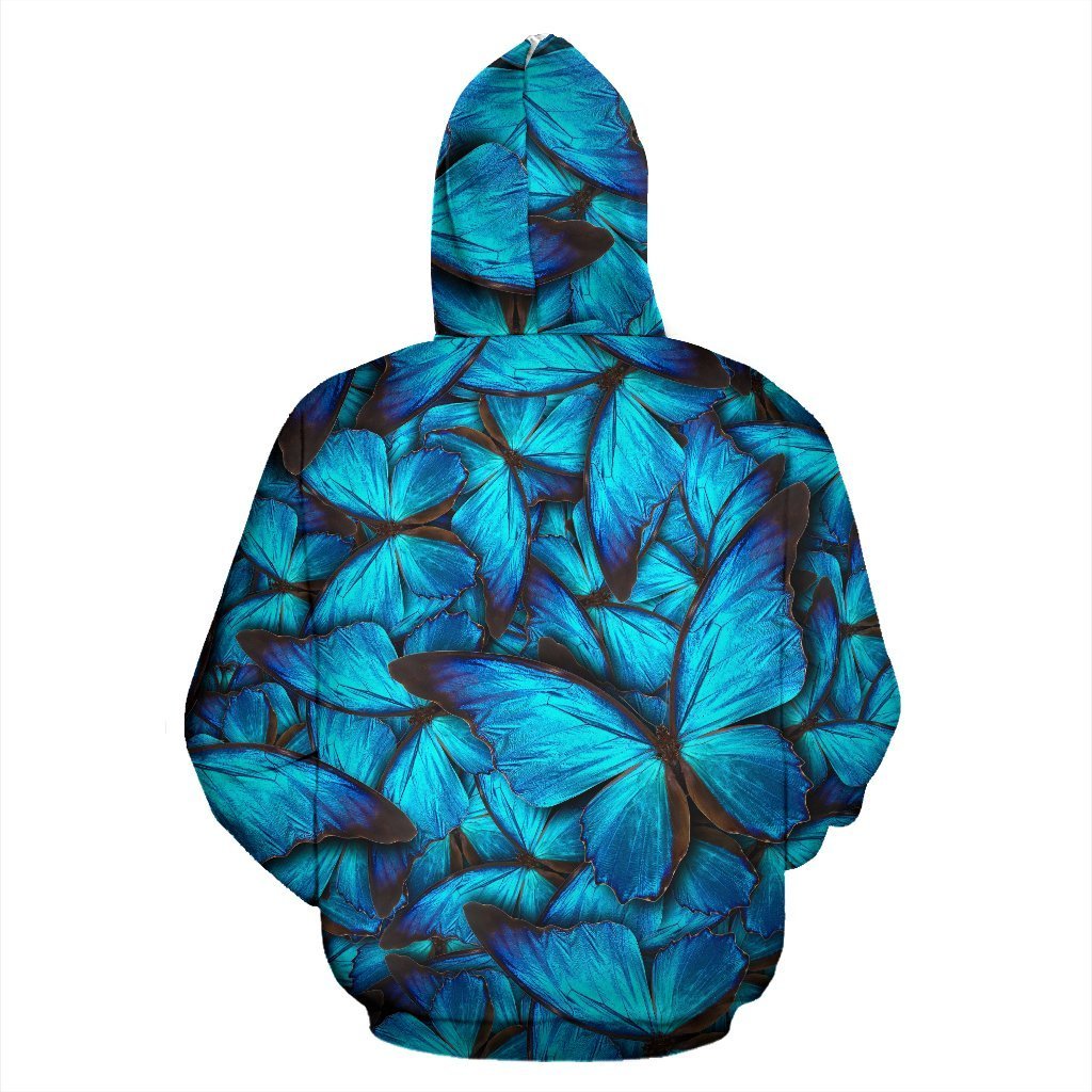 Blue Butterfly Pattern Print Women Men Pullover Hoodie-grizzshop