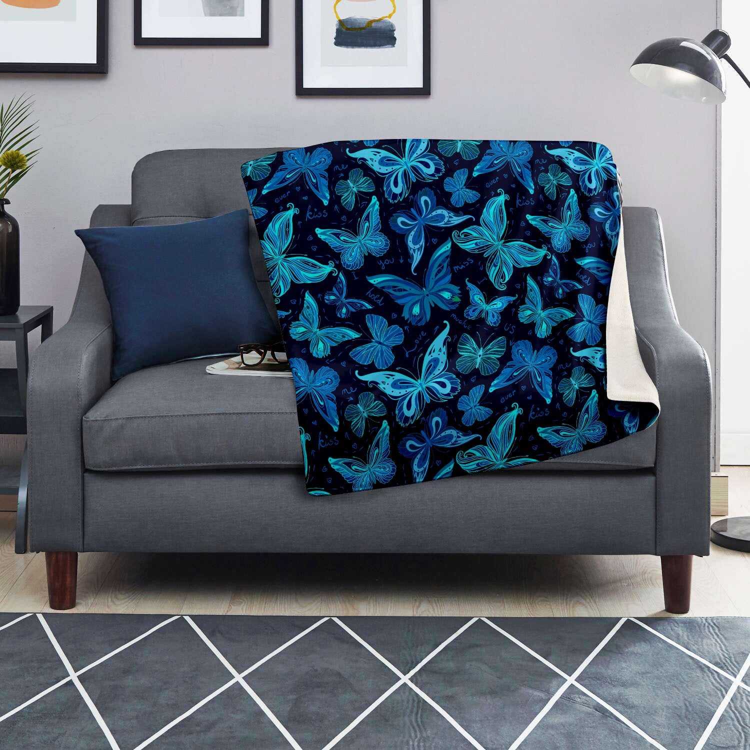 Blue Butterfly Print Blanket-grizzshop