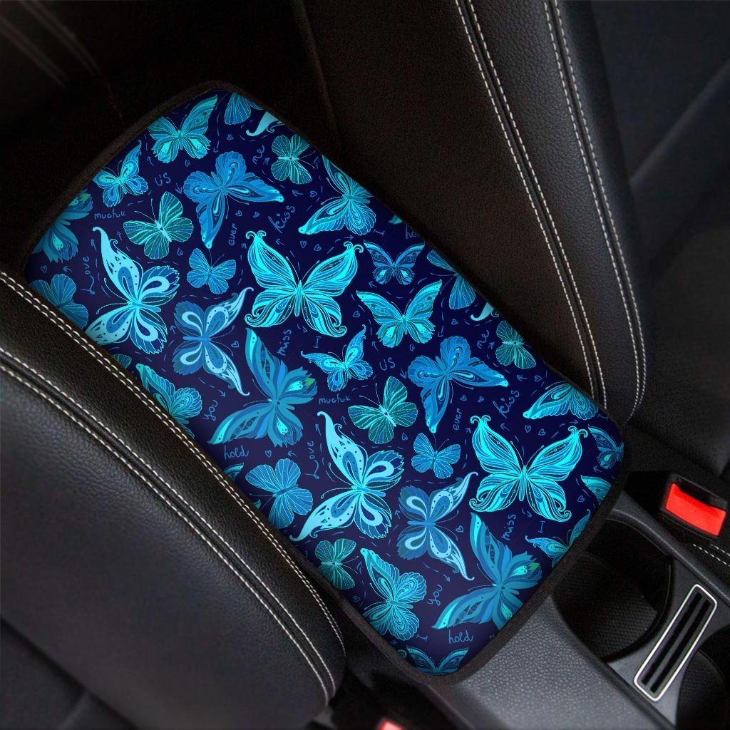 Blue Butterfly Print Car Console Cover-grizzshop