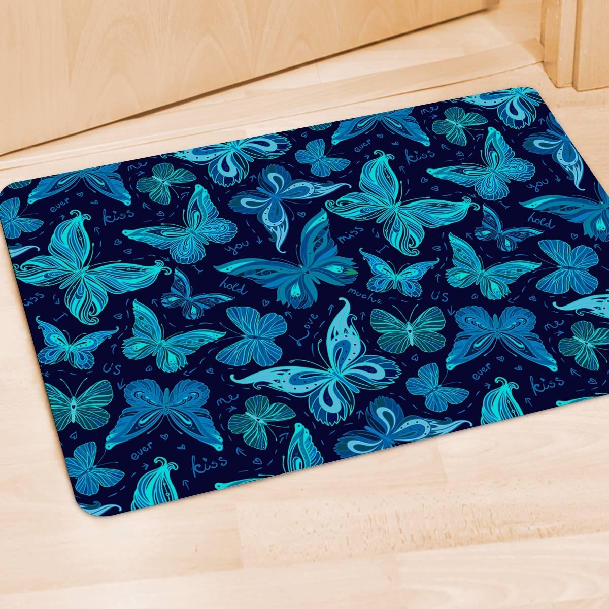 Blue Butterfly Print Door Mat-grizzshop