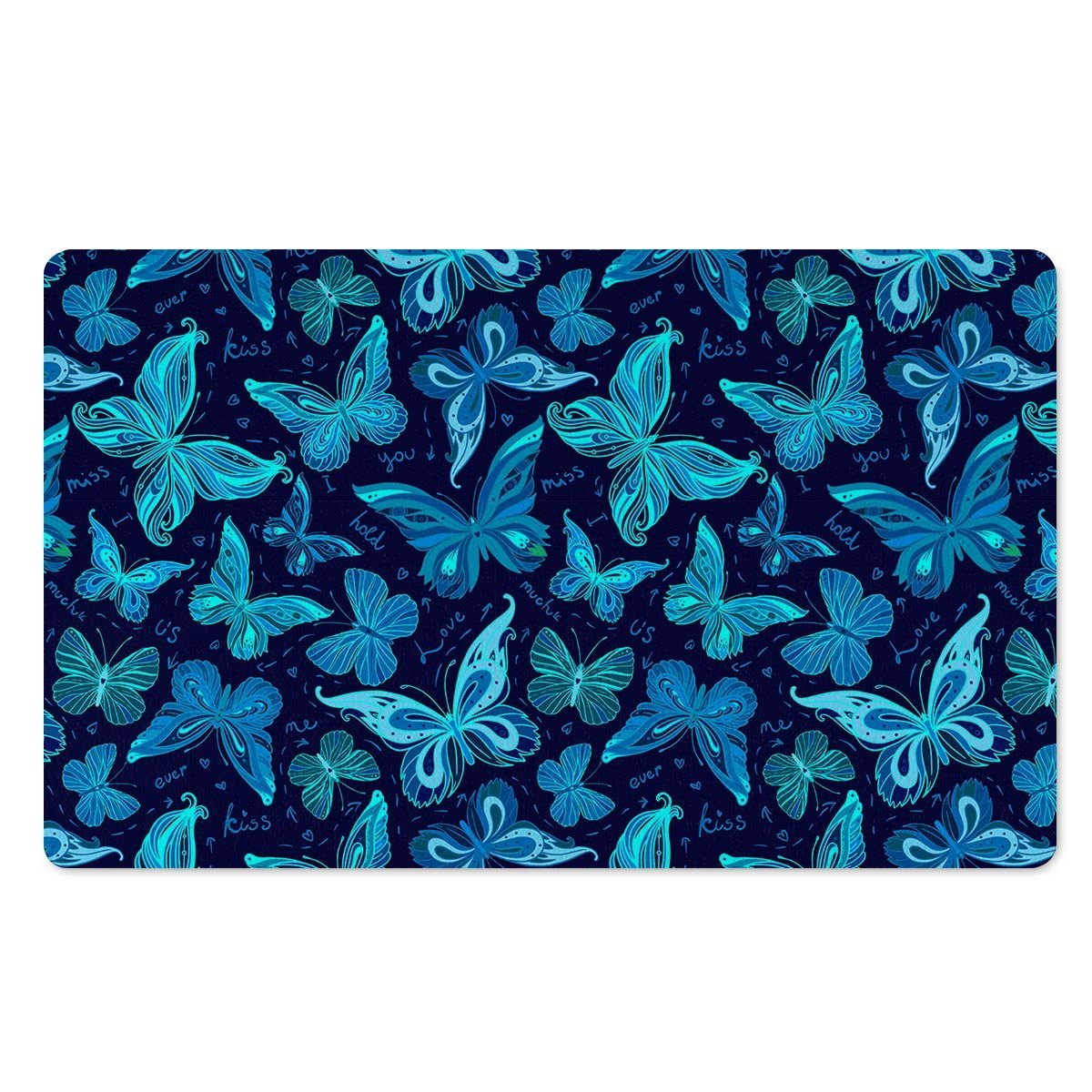 Blue Butterfly Print Door Mat-grizzshop
