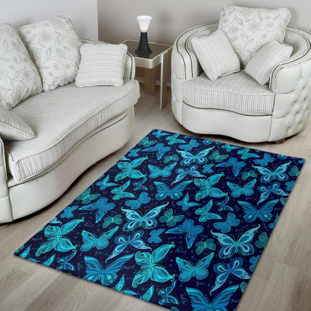 Blue Butterfly Print Floor Mat-grizzshop