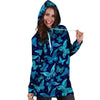 Blue Butterfly Print Hoodie Dress-grizzshop