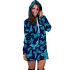 Blue Butterfly Print Hoodie Dress-grizzshop