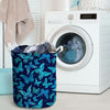 Blue Butterfly Print Laundry Basket-grizzshop