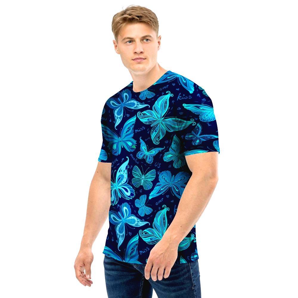 Blue Butterfly Print Men T Shirt-grizzshop