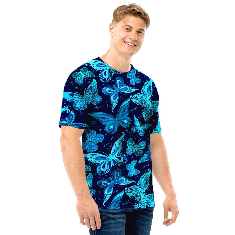 Blue Butterfly Print Men T Shirt-grizzshop