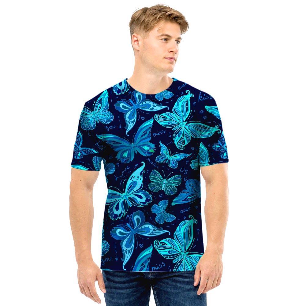 Blue Butterfly Print Men T Shirt-grizzshop