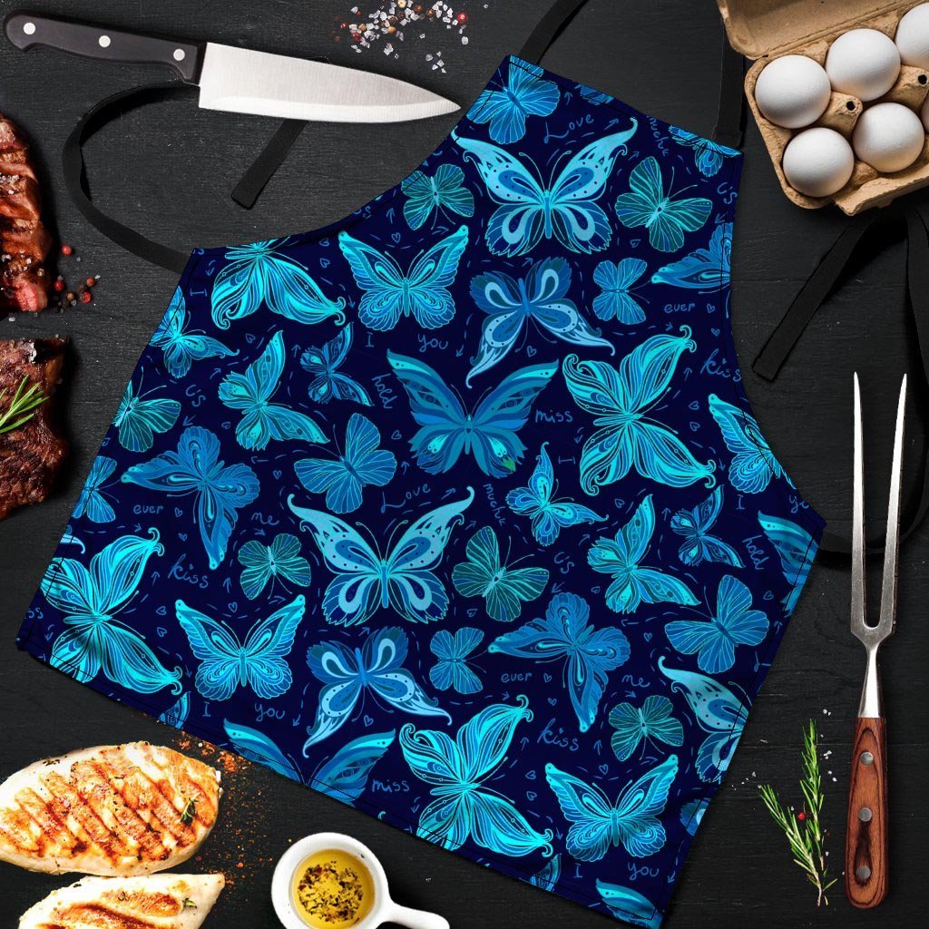 Blue Butterfly Print Men's Apron-grizzshop