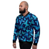 Blue Butterfly Print Men's Bomber Jacket-grizzshop