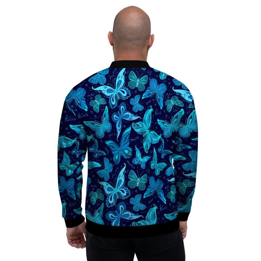 Blue Butterfly Print Men's Bomber Jacket-grizzshop