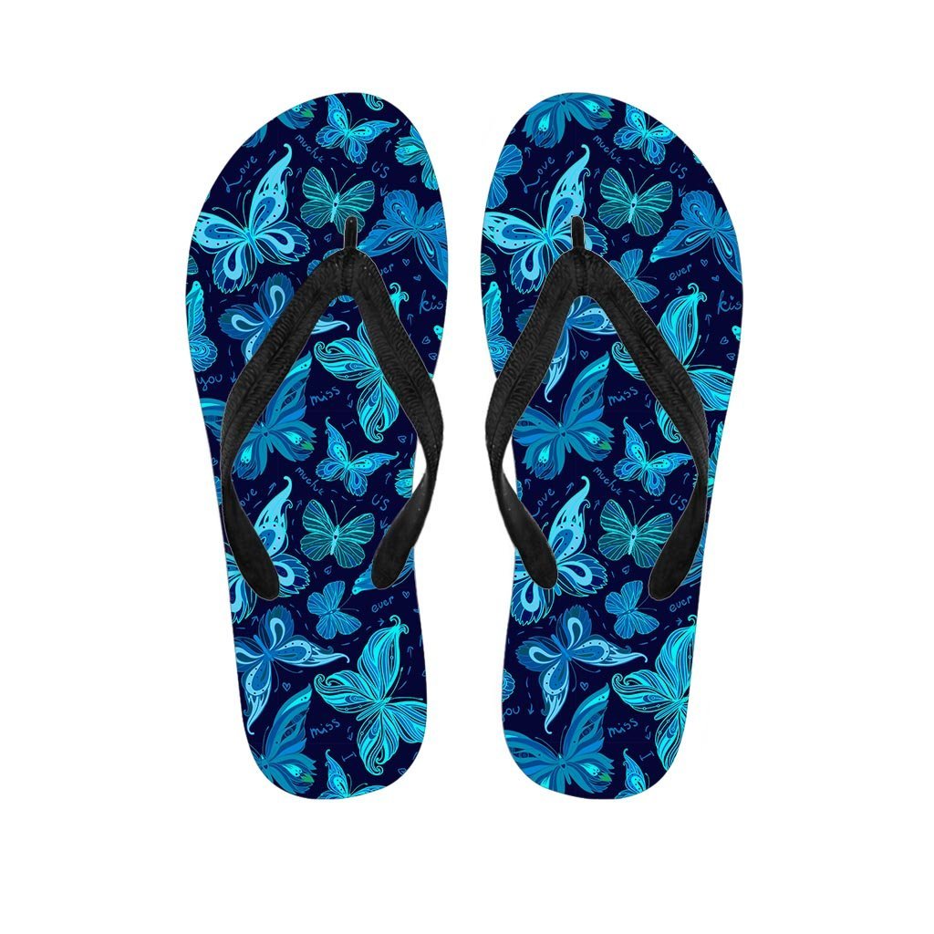 Blue Butterfly Print Men's Flip Flops-grizzshop