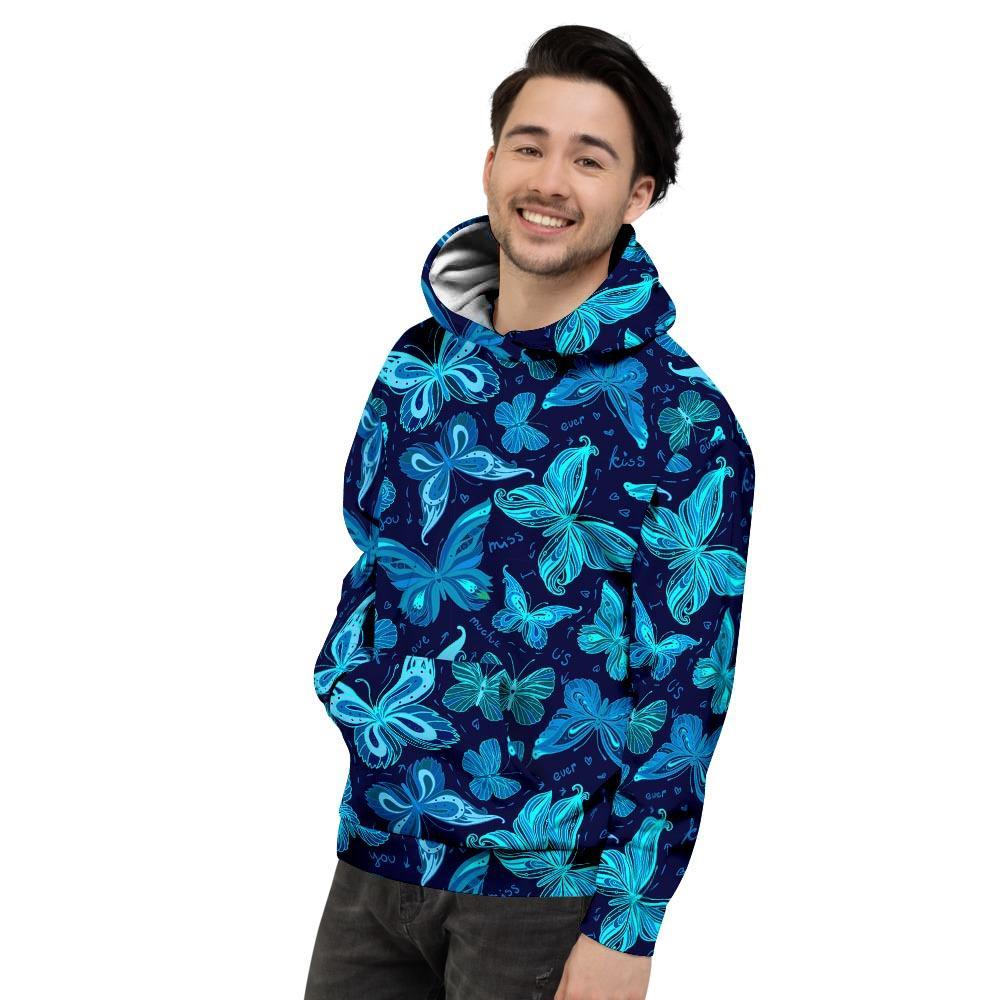 Blue Butterfly Print Men's Hoodie-grizzshop