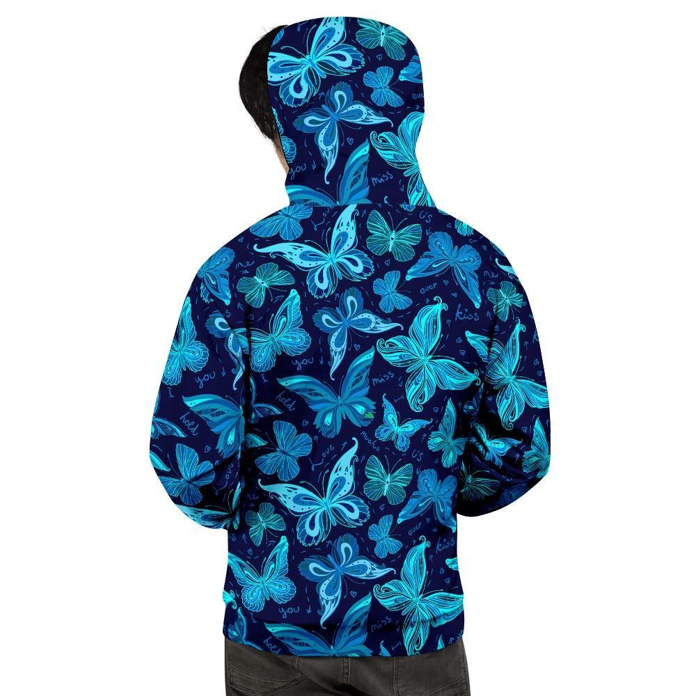 Blue Butterfly Print Men's Hoodie-grizzshop