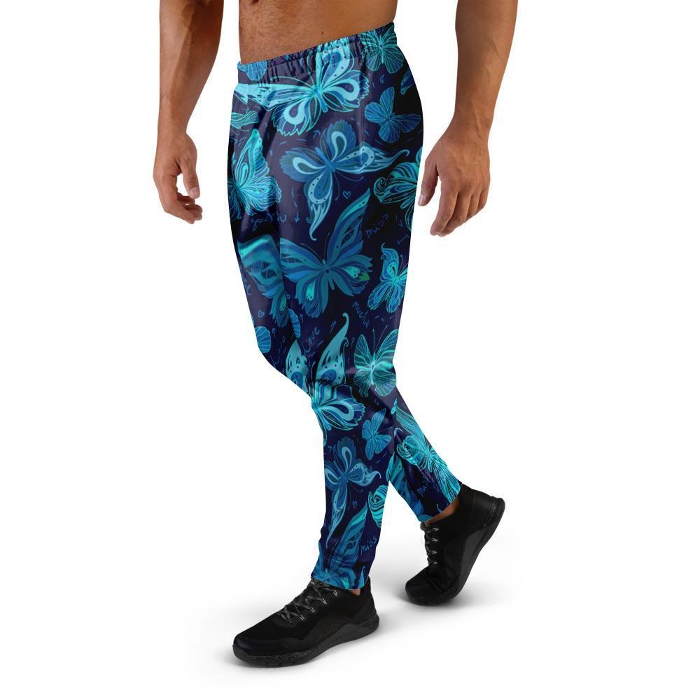 Blue Butterfly Print Men's Joggers-grizzshop