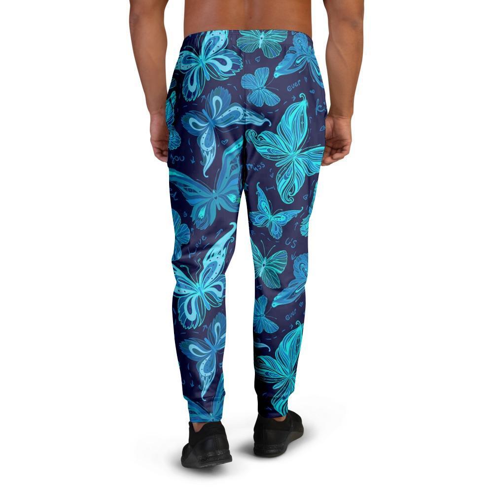 Blue Butterfly Print Men's Joggers-grizzshop