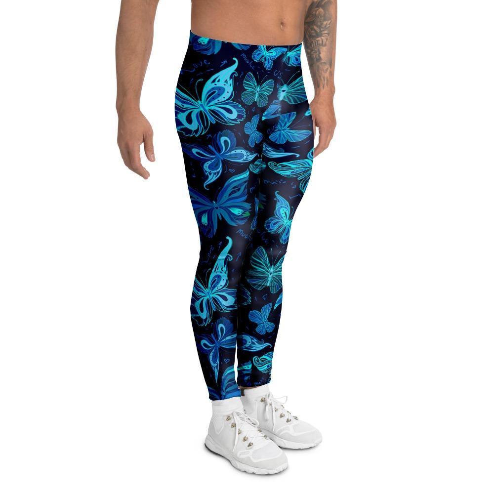 Blue Butterfly Print Men's Leggings-grizzshop