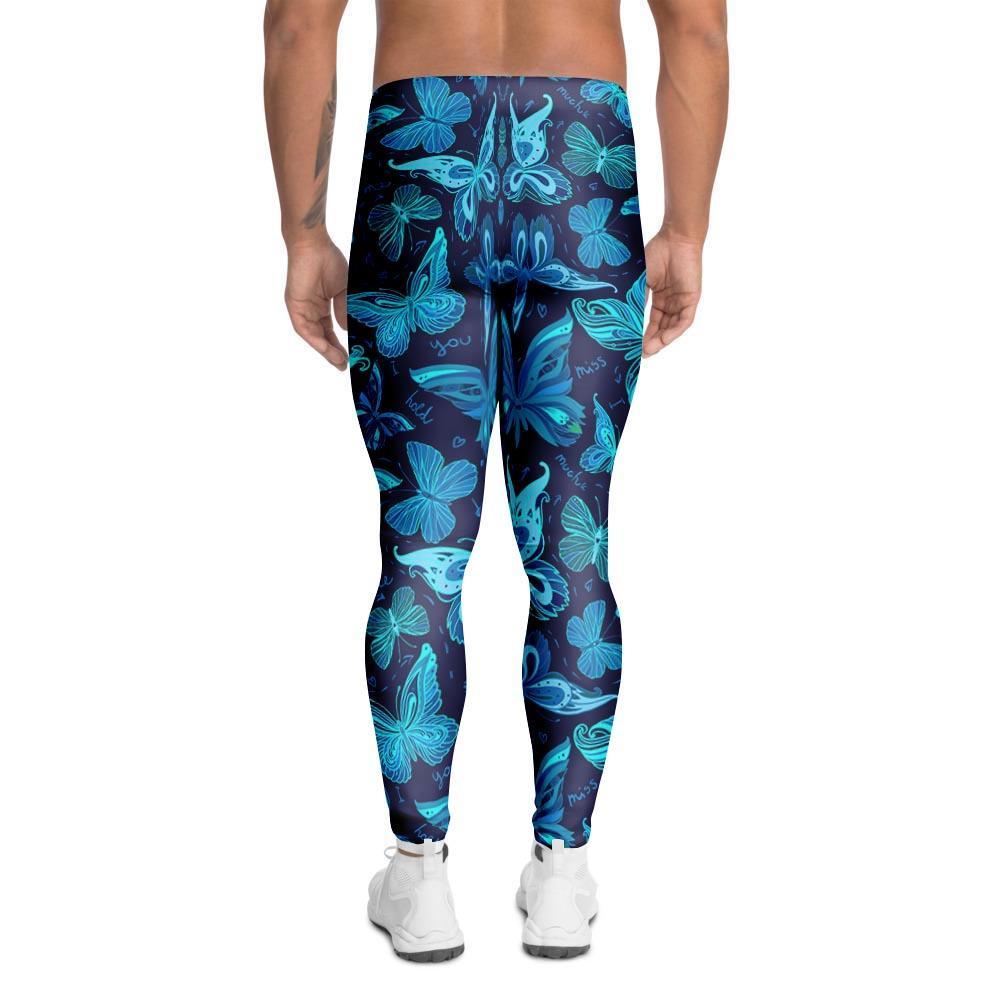 Blue Butterfly Print Men's Leggings-grizzshop