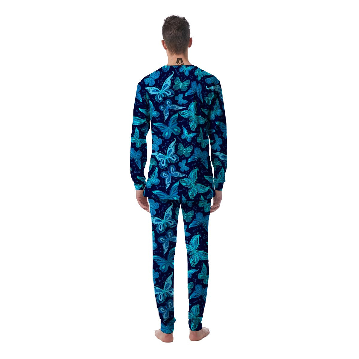 Blue Butterfly Print Men's Pajamas-grizzshop