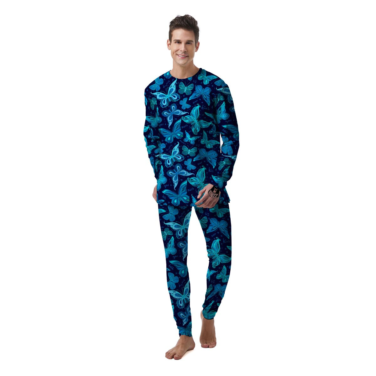 Blue Butterfly Print Men's Pajamas-grizzshop