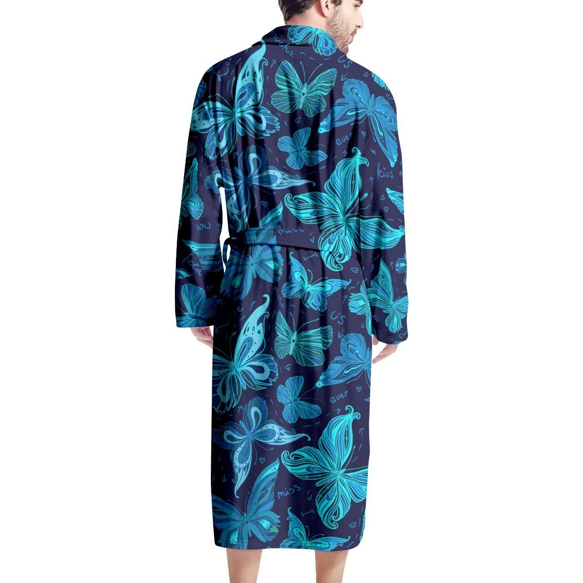 Blue Butterfly Print Men's Robe-grizzshop