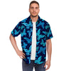 Blue Butterfly Print Men's Short Sleeve Shirt-grizzshop