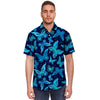 Blue Butterfly Print Men's Short Sleeve Shirt-grizzshop