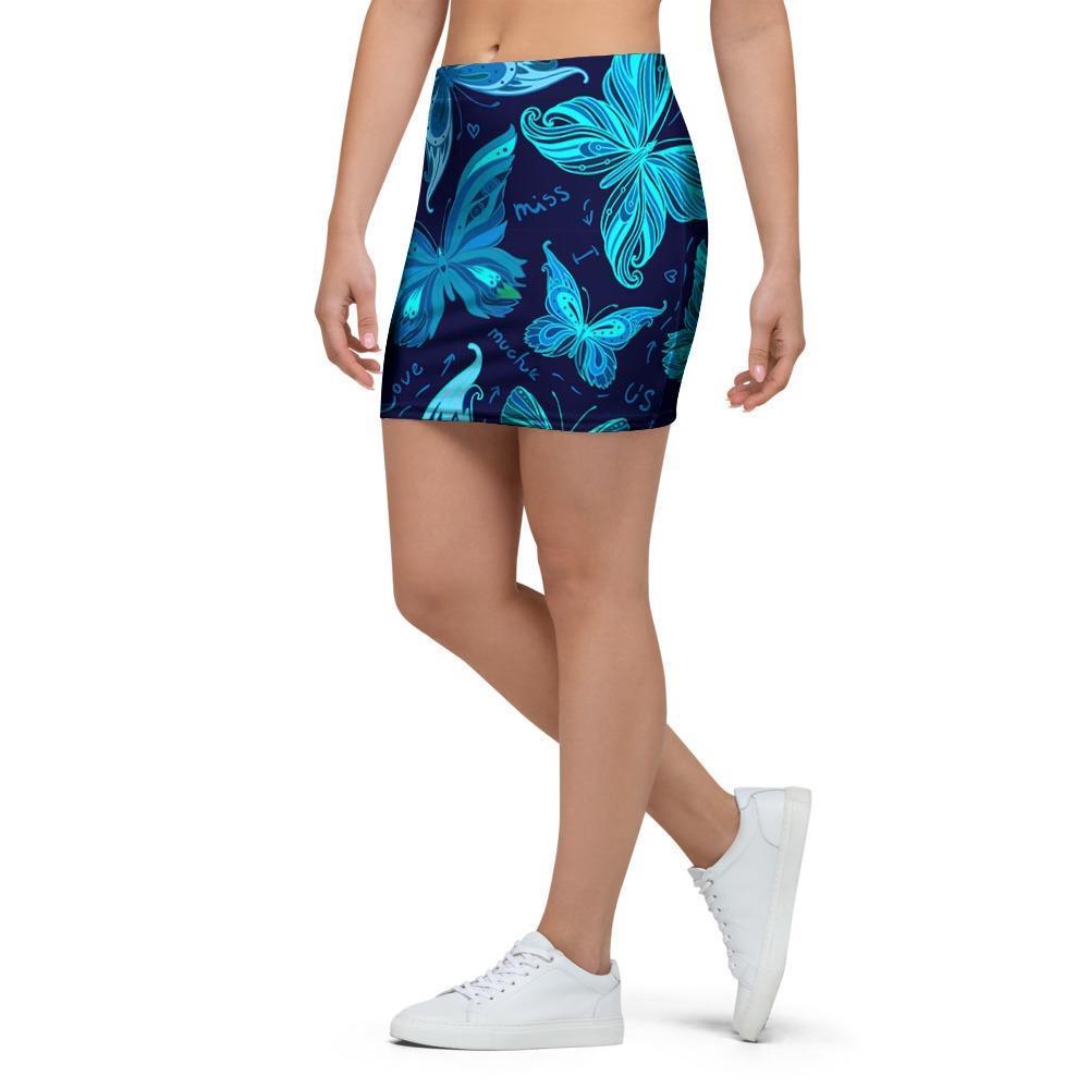 Blue Butterfly Print Mini Skirt-grizzshop