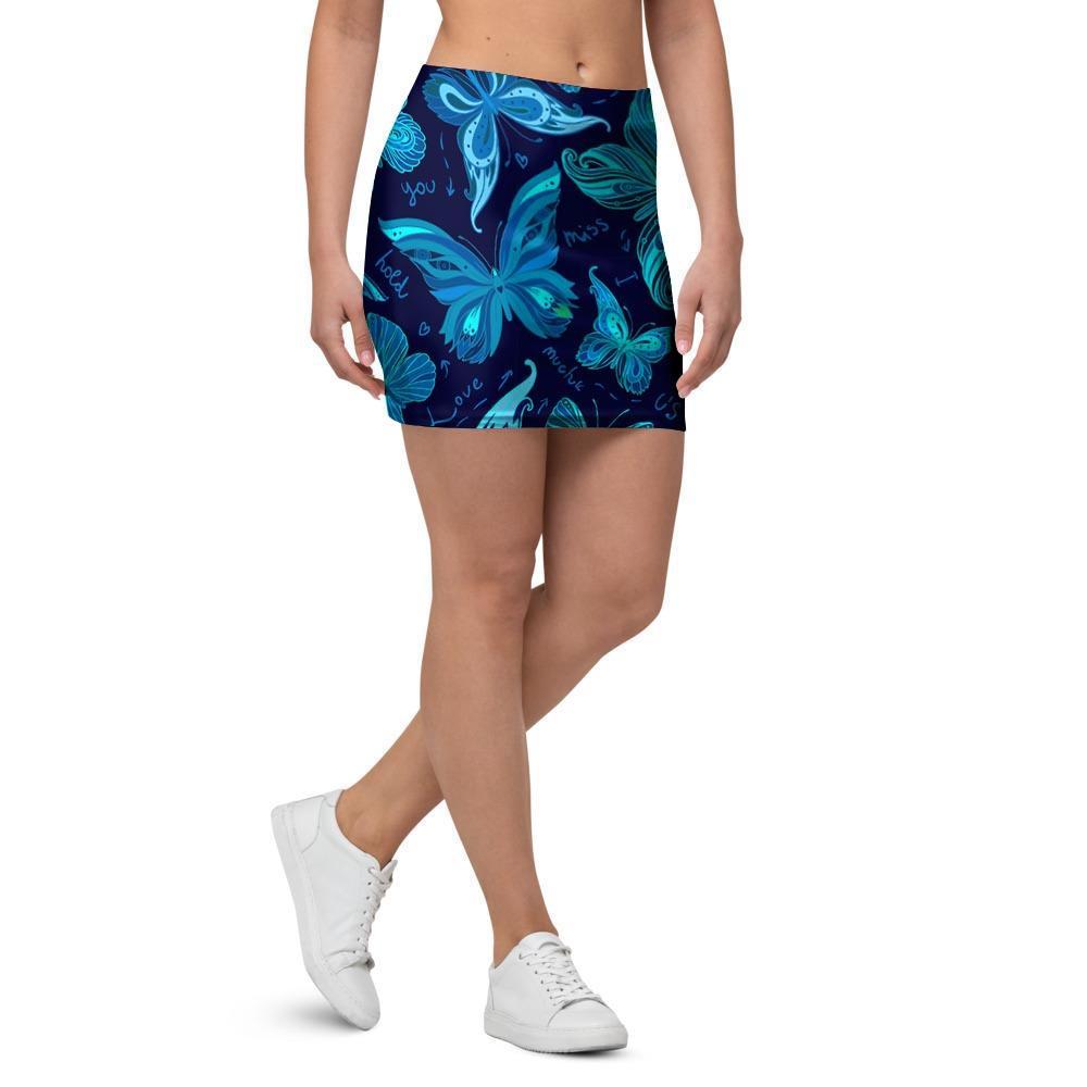 Blue Butterfly Print Mini Skirt-grizzshop