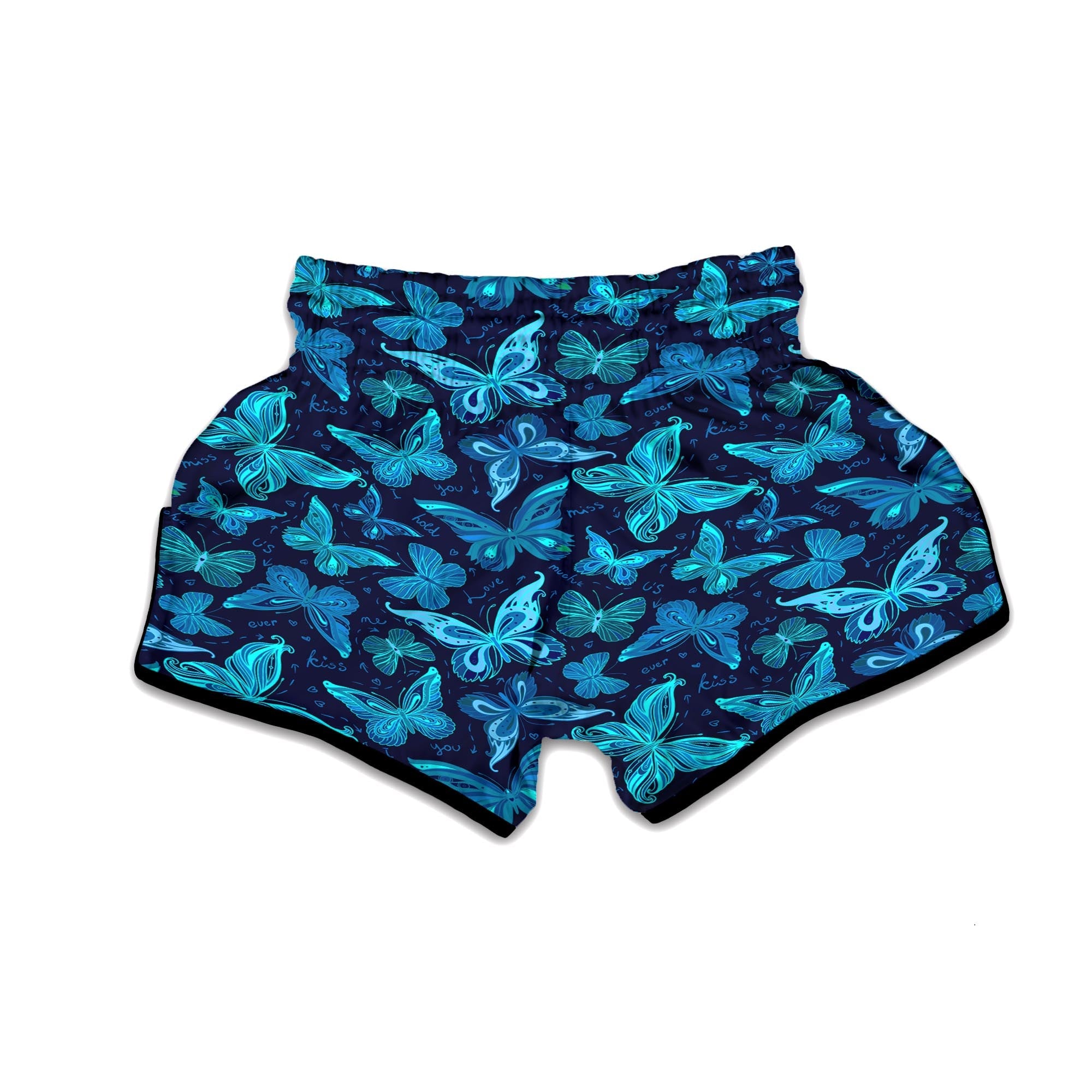 Blue Butterfly Print Muay Thai Boxing Shorts-grizzshop