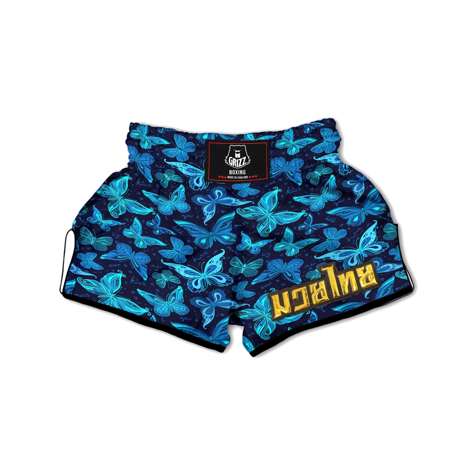 Blue Butterfly Print Muay Thai Boxing Shorts-grizzshop