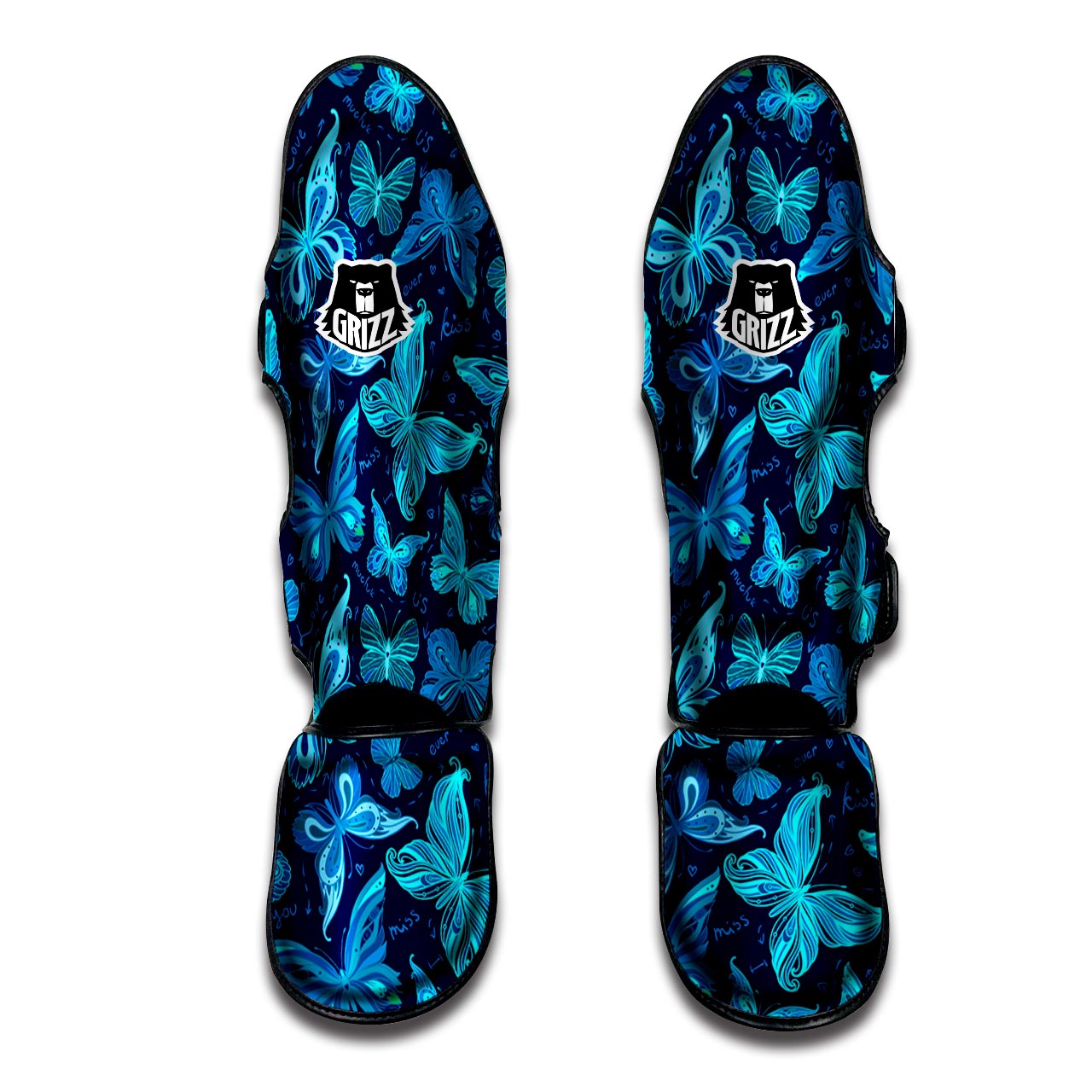 Blue Butterfly Print Muay Thai Shin Guard-grizzshop