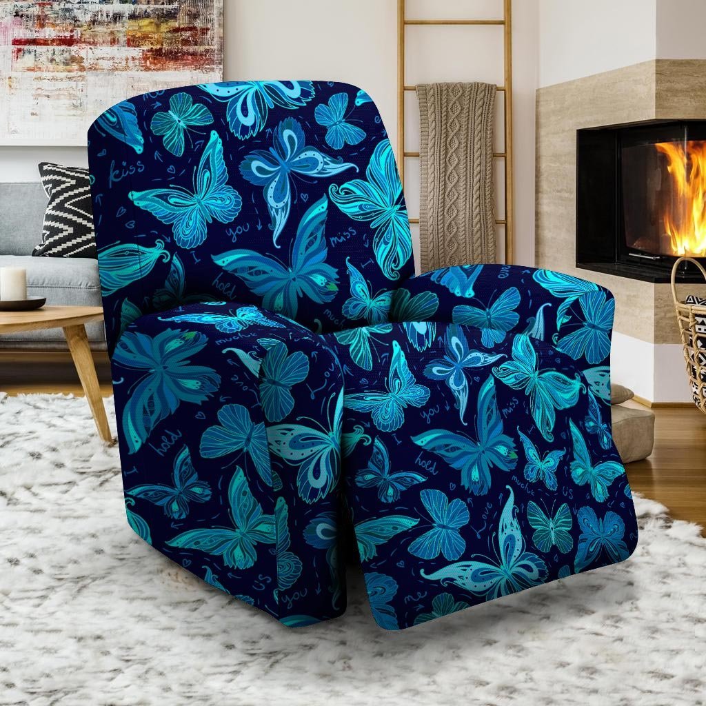 Blue Butterfly Print Recliner Cover-grizzshop