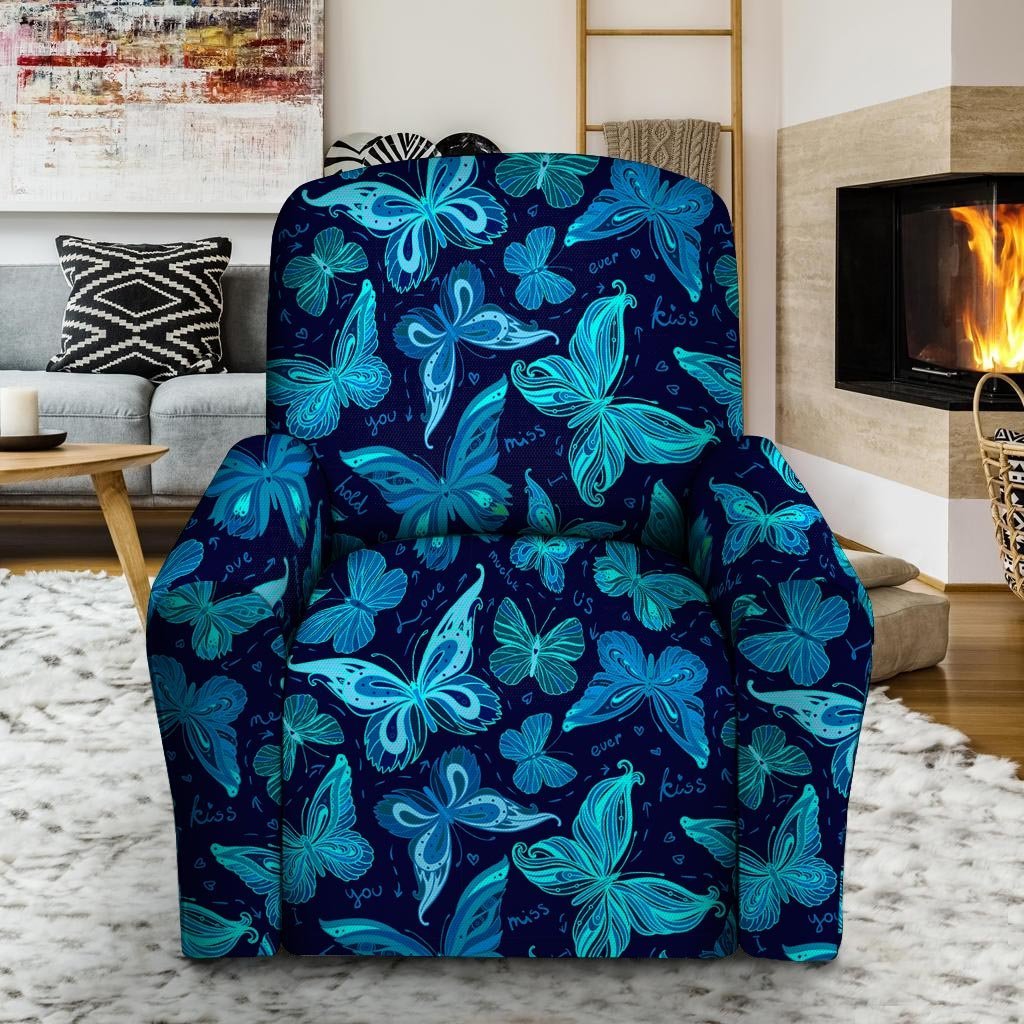 Blue Butterfly Print Recliner Cover-grizzshop