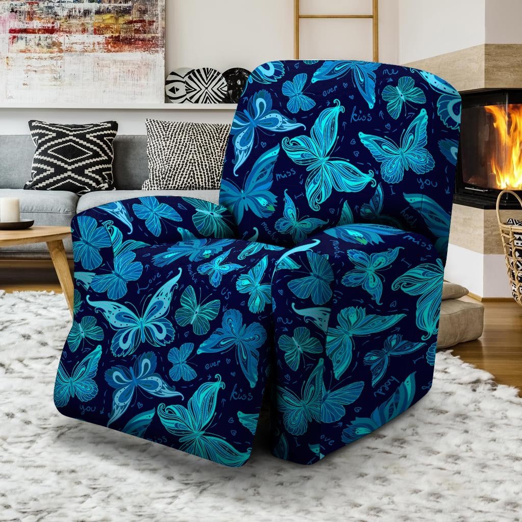 Blue Butterfly Print Recliner Cover-grizzshop