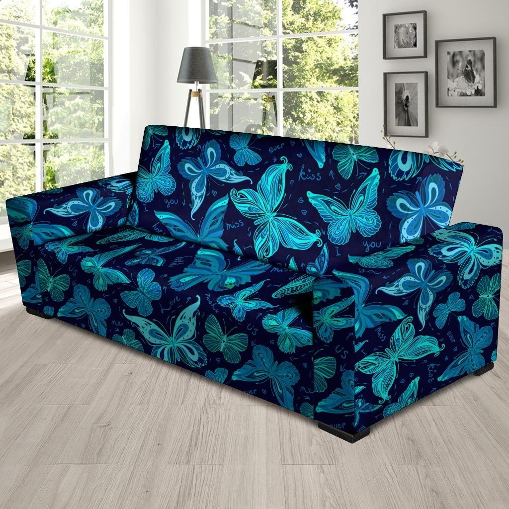 Blue Butterfly Print Sofa Cover-grizzshop