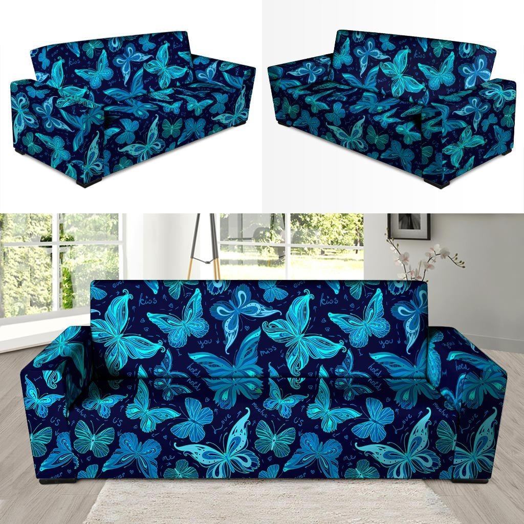 Blue Butterfly Print Sofa Cover-grizzshop