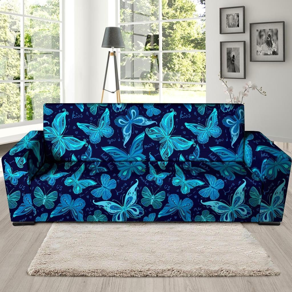 Blue Butterfly Print Sofa Cover-grizzshop