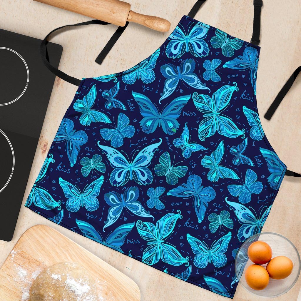 Blue Butterfly Print Women's Apron-grizzshop