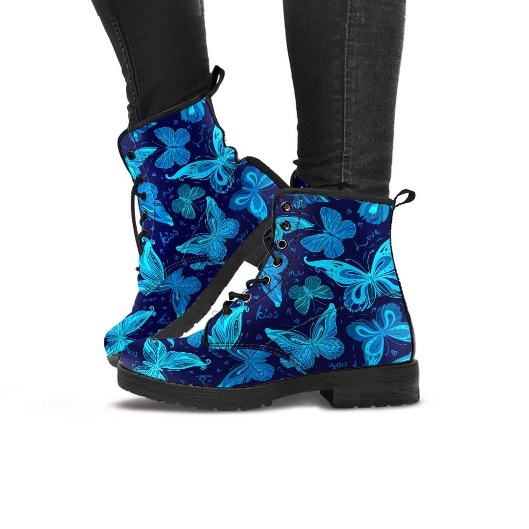 Blue Butterfly Print Women's Boots-grizzshop