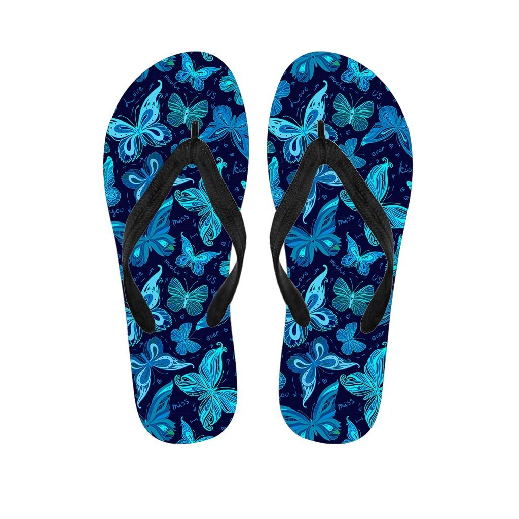 Blue Butterfly Print Women's Flip Flops-grizzshop